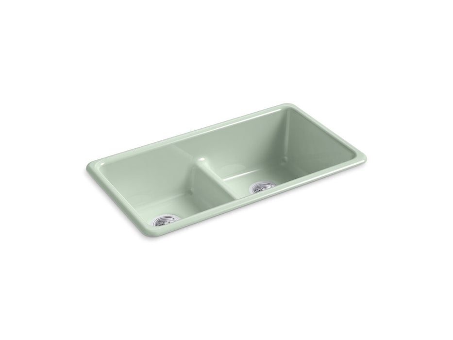 KOHLER K-5312 Iron/Tones Smart Divide 33" top-/undermount double-bowl kitchen sink, aspen green