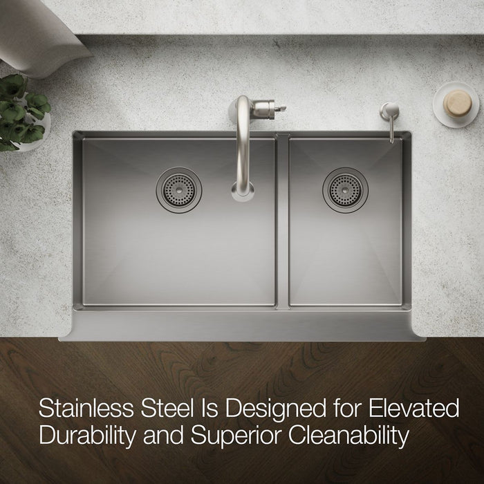 KOHLER K-5416 Strive Smart Divide 35-1/2" undermount double-bowl farmhouse kitchen sink, stainless steel - view 3