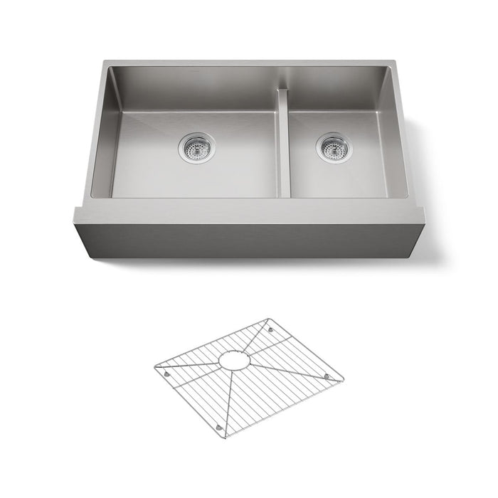 KOHLER K-5416 Strive Smart Divide 35-1/2" undermount double-bowl farmhouse kitchen sink, stainless steel - view 4