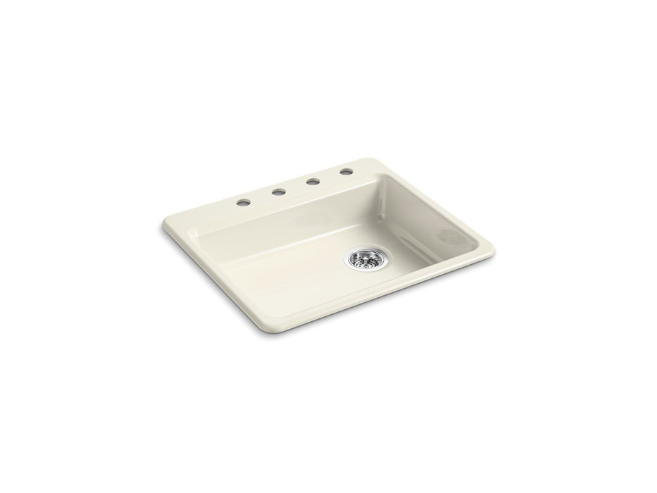 KOHLER K-5479-4 Riverby 25" Top-mount Single-bowl Kitchen Sink, biscuit