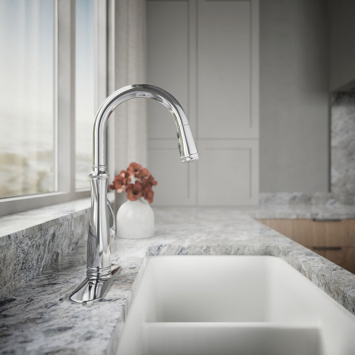 KOHLER K-560 Bellera Pull-down kitchen sink faucet with three-function sprayhead, polished chrome - view 2