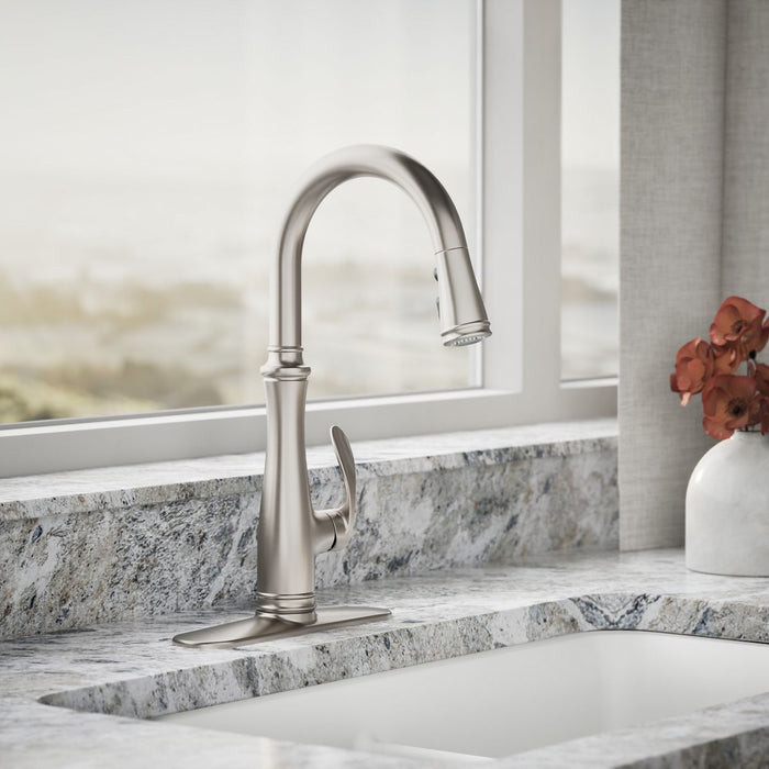 KOHLER K-560 Bellera Pull-down kitchen sink faucet with three-function sprayhead, vibrant stainless - view 3