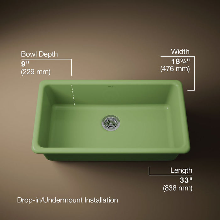 KOHLER K-5707 Iron/Tones 33" top-/undermount single-bowl kitchen sink, fresh green - view 5
