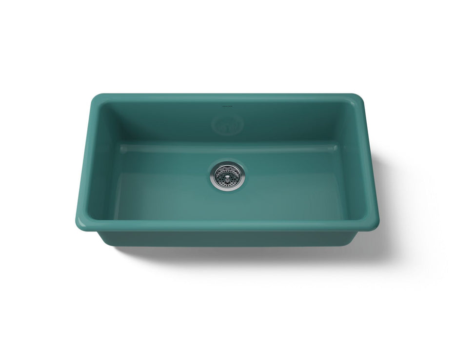 KOHLER K-5707 Iron/Tones 33" top-/undermount single-bowl kitchen sink, teal