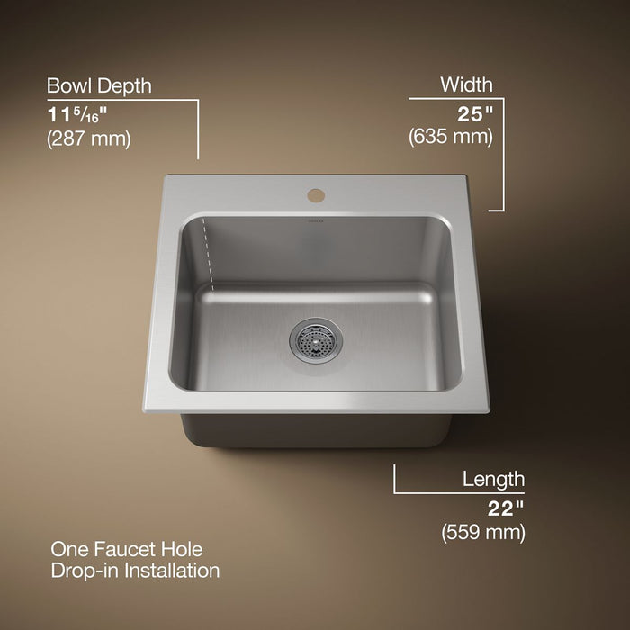 KOHLER K-5798-1 Ballad 25" top-mount single-bowl utility sink, stainless steel - view 5