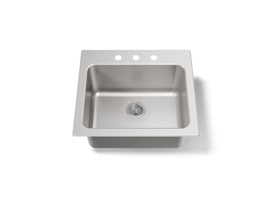 KOHLER K-5798-3 Ballad 25" top-mount single-bowl utility sink, stainless steel