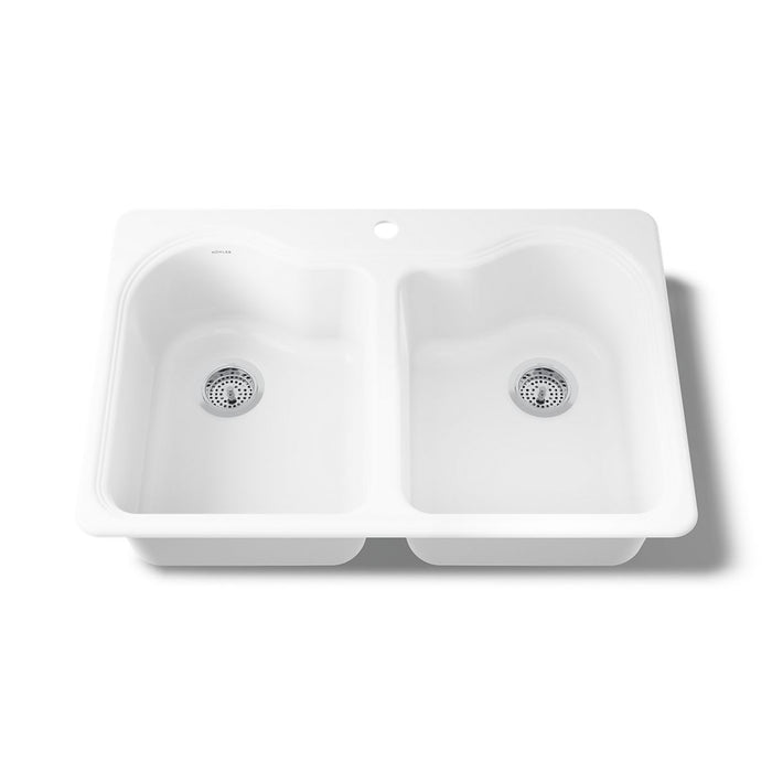 KOHLER K-5818-1 Hartland 33" Top-mount Double-bowl Kitchen Sink, white - view 4