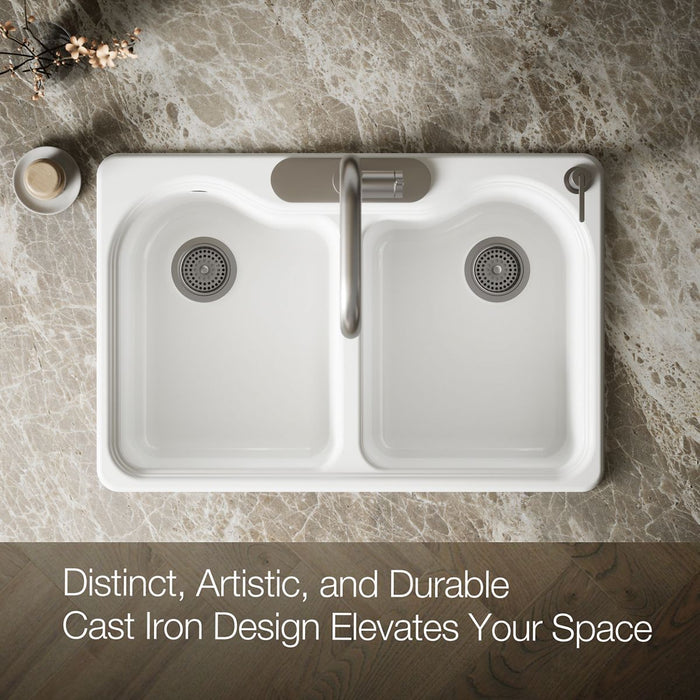 KOHLER K-5818-4 Hartland 33" Top-mount Double-bowl Kitchen Sink, white - view 4