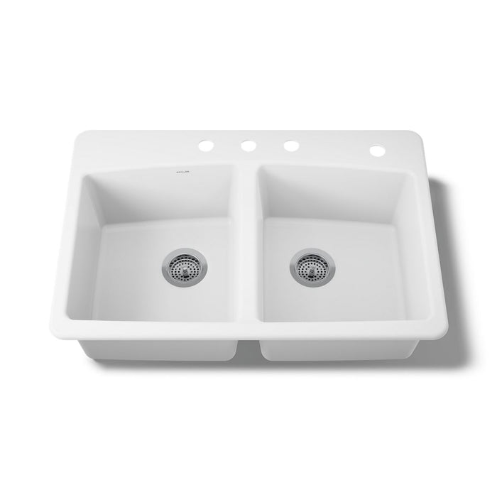KOHLER K-5846-4 Brookfield 33" top-mount double-bowl kitchen sink, white - view 4