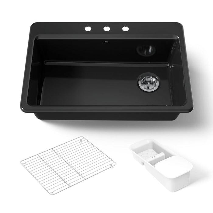 KOHLER K-5871-3A2 Riverby 33" top-mount single-bowl workstation kitchen sink, black black - view 5