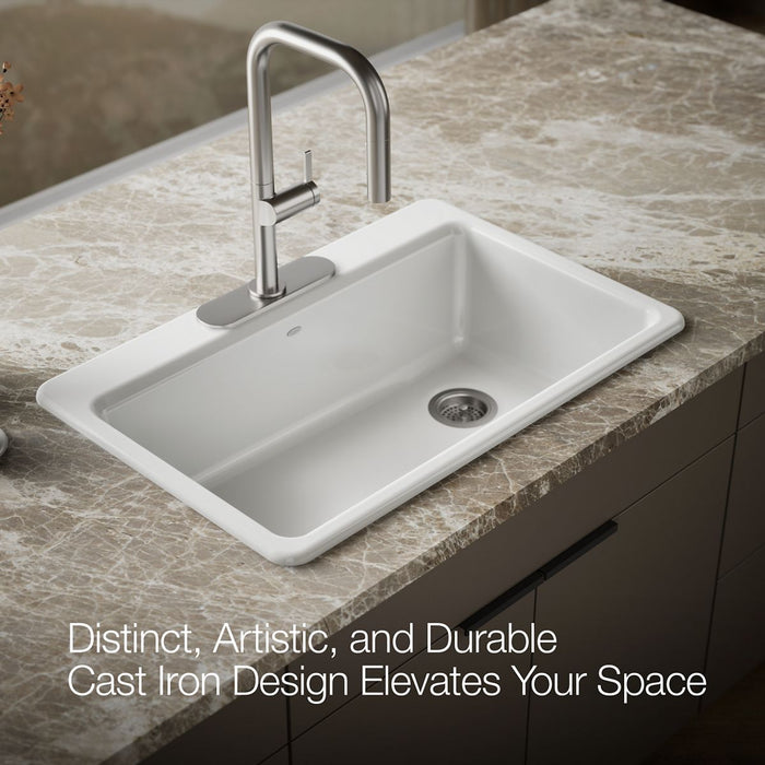 KOHLER K-5871-3A2 Riverby 33" top-mount single-bowl workstation kitchen sink, white - view 4