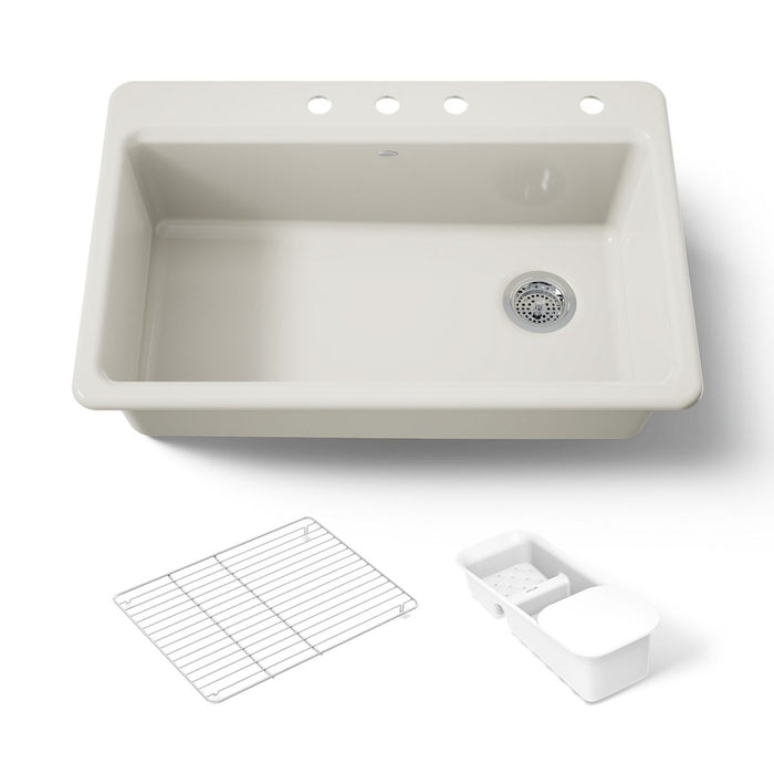 KOHLER K-5871-4A2 Riverby 33" top-mount single-bowl workstation kitchen sink, biscuit - view 5