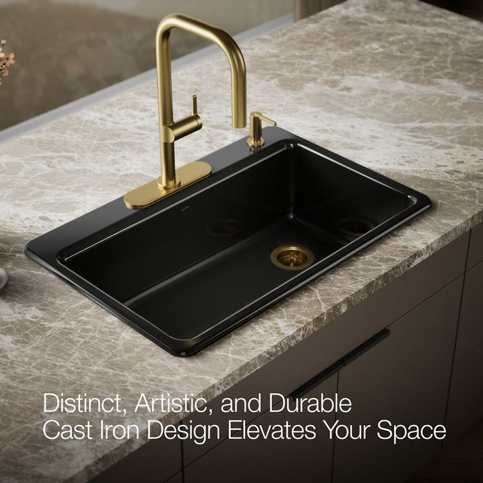 KOHLER K-5871-4A2 Riverby 33" top-mount single-bowl workstation kitchen sink, black black - view 4