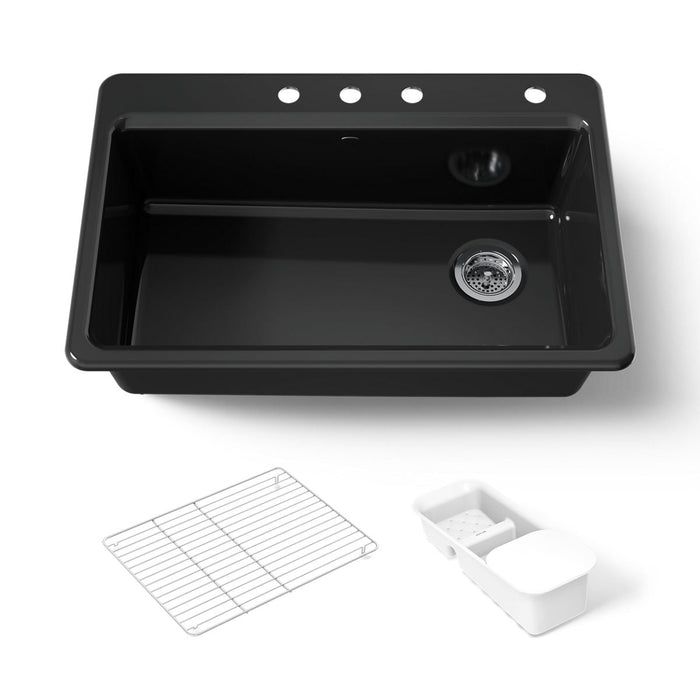 KOHLER K-5871-4A2 Riverby 33" top-mount single-bowl workstation kitchen sink, black black - view 5