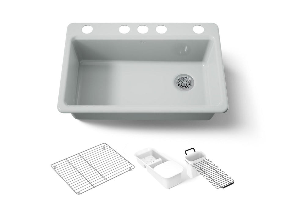 KOHLER K-5871-5UA3 Riverby 33" undermount single-bowl workstation kitchen sink, ice grey