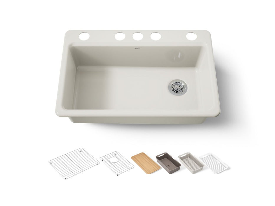KOHLER K-5871 Riverby 33" Undermount Single-bowl Workstation Kitchen Sink, biscuit