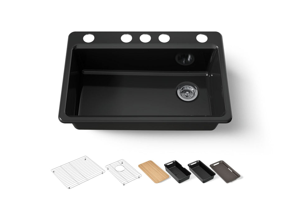 KOHLER K-5871 Riverby 33" Undermount Single-bowl Workstation Kitchen Sink, black black