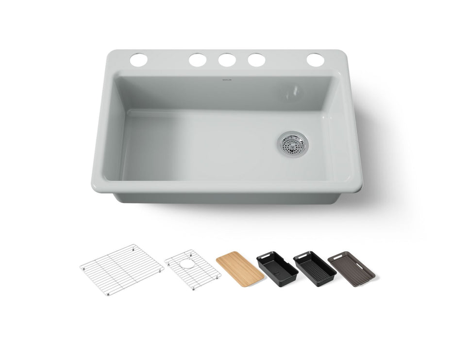 KOHLER K-5871 Riverby 33" Undermount Single-bowl Workstation Kitchen Sink, ice grey