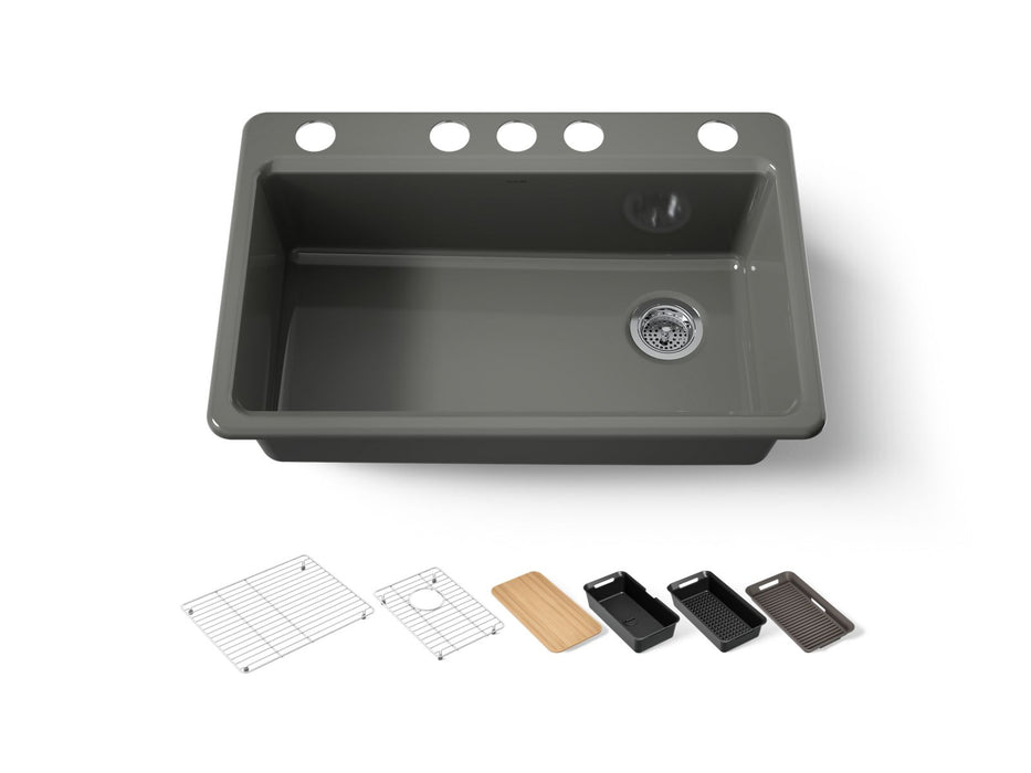 KOHLER K-5871 Riverby 33" Undermount Single-bowl Workstation Kitchen Sink, thunder grey
