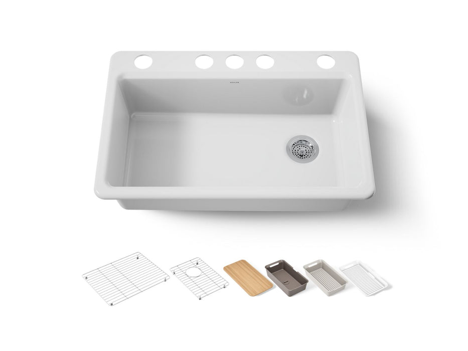 KOHLER K-5871 Riverby 33" Undermount Single-bowl Workstation Kitchen Sink, white