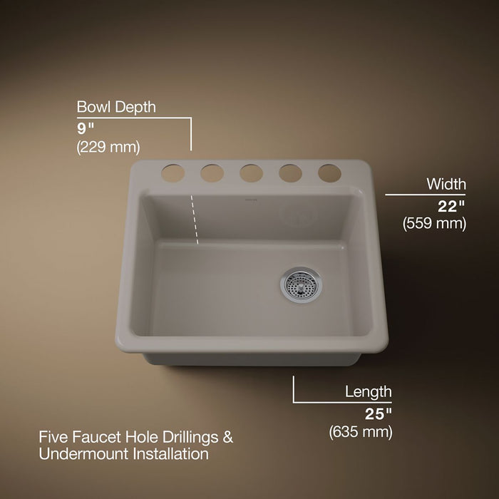 KOHLER K-5872 Riverby 25" Undermount Single-bowl Kitchen Sink