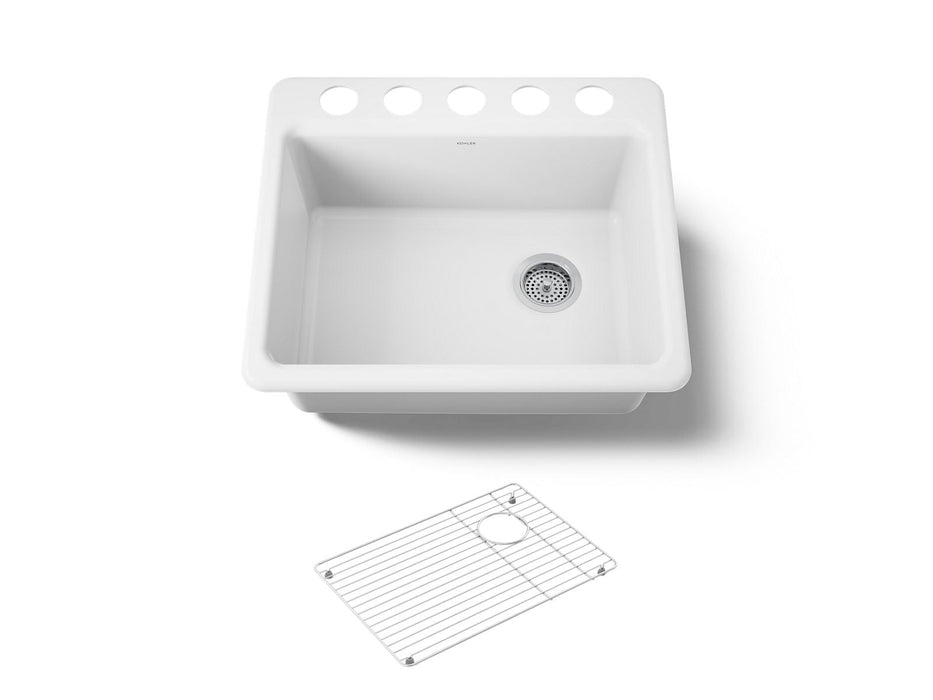 KOHLER K-5872 Riverby 25" Undermount Single-bowl Kitchen Sink, white