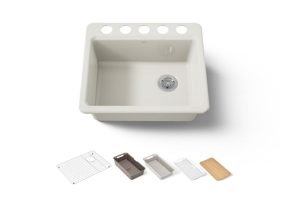 KOHLER K-5872 Riverby 25" Undermount Single-bowl Workstation Kitchen Sink, biscuit