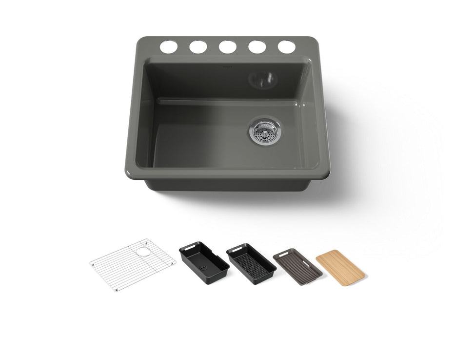 KOHLER K-5872 Riverby 25" Undermount Single-bowl Workstation Kitchen Sink, thunder grey