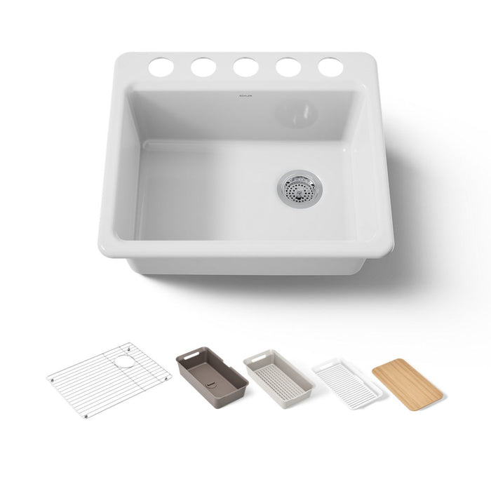 KOHLER K-5872 Riverby 25" Undermount Single-bowl Workstation Kitchen Sink, white - view 5