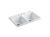KOHLER K-5873-4 Deerfield 33" x 22" x 9-5/8" top-mount double-equal kitchen sink, white