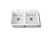 KOHLER K-5873-5U Deerfield 33" undermount double-bowl kitchen sink, white