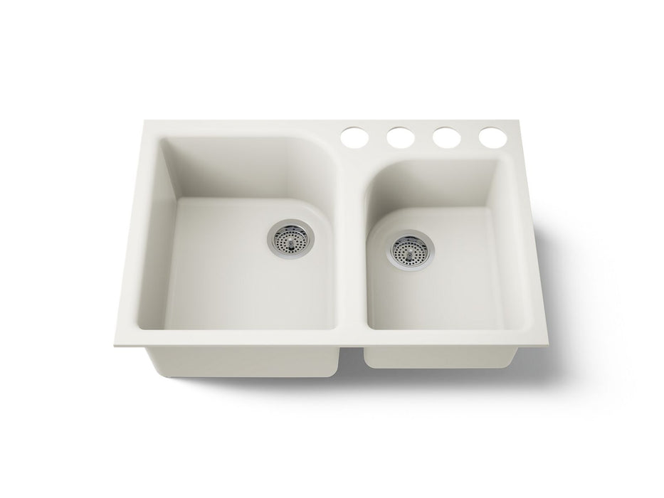 KOHLER K-5931-4U Executive Chef 33" undermount double-bowl kitchen sink, biscuit