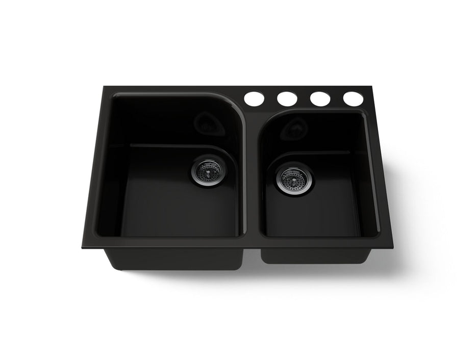 KOHLER K-5931-4U Executive Chef 33" undermount double-bowl kitchen sink, black black