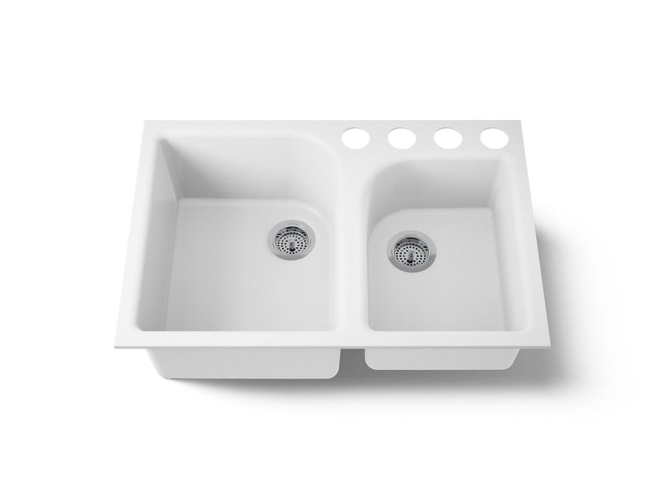 KOHLER K-5931-4U Executive Chef 33" undermount double-bowl kitchen sink, white