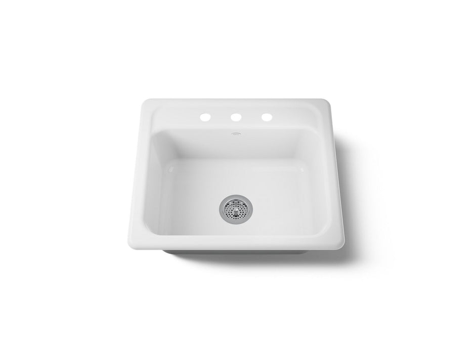KOHLER K-5964-3 Mayfield 25" top-mount single-bowl kitchen sink, white
