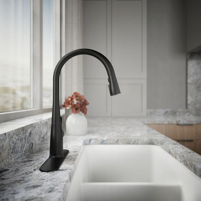 KOHLER K-596 Simplice Pull-down kitchen sink faucet with three-function sprayhead, matte black - view 2
