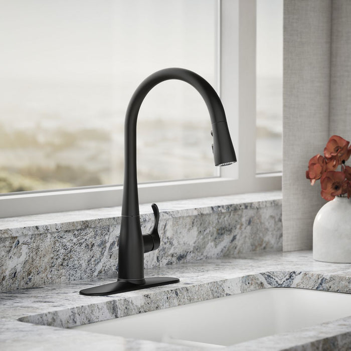 KOHLER K-596 Simplice Pull-down kitchen sink faucet with three-function sprayhead, matte black - view 3