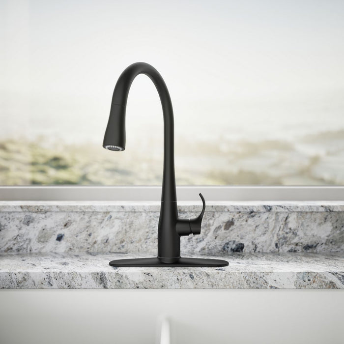 KOHLER K-596 Simplice Pull-down kitchen sink faucet with three-function sprayhead, matte black - view 5