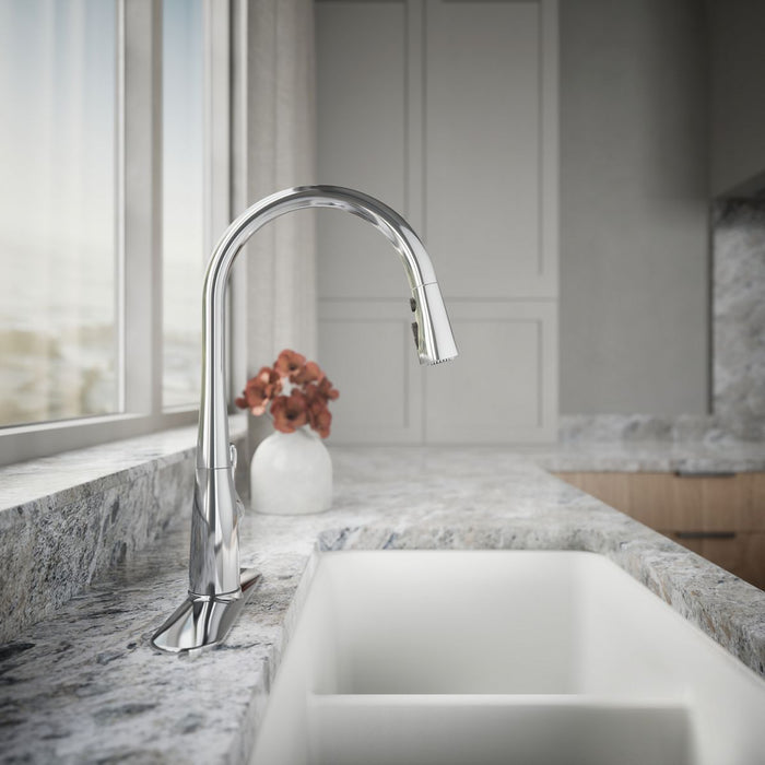 KOHLER K-596 Simplice Pull-down kitchen sink faucet with three-function sprayhead, polished chrome - view 2