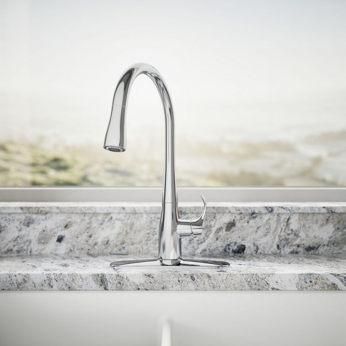 KOHLER K-596 Simplice Pull-down kitchen sink faucet with three-function sprayhead, polished chrome - view 4