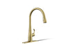 KOHLER K-596 Simplice Pull-down kitchen sink faucet with three-function sprayhead, vibrant brushed moderne brass