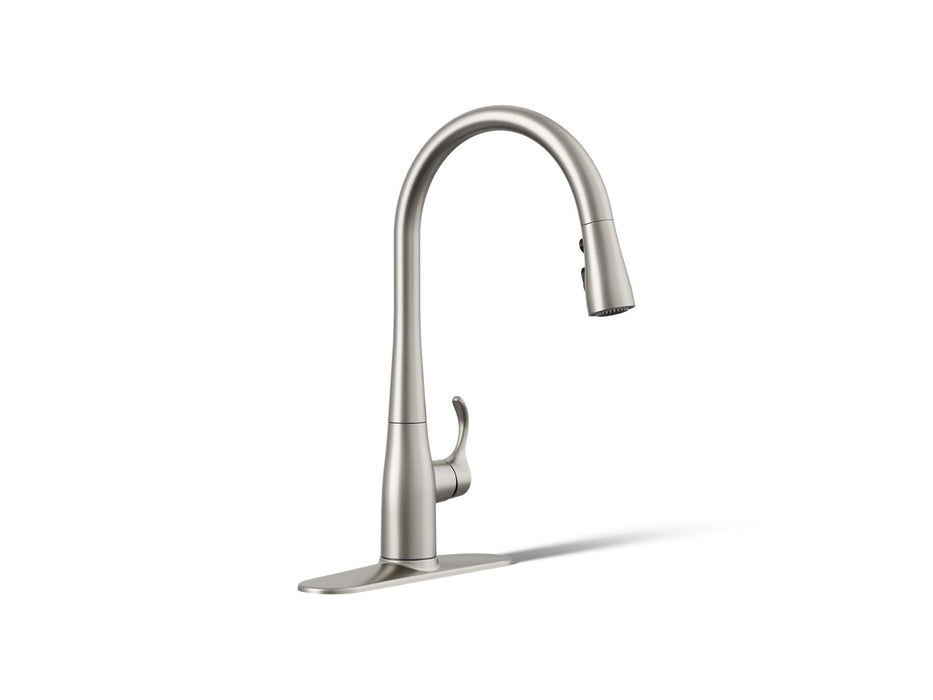 KOHLER K-596 Simplice Pull-down kitchen sink faucet with three-function sprayhead, vibrant stainless