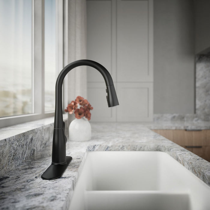 KOHLER K-597 Simplice Compact pull-down kitchen sink faucet with three-function sprayhead, matte black - view 2