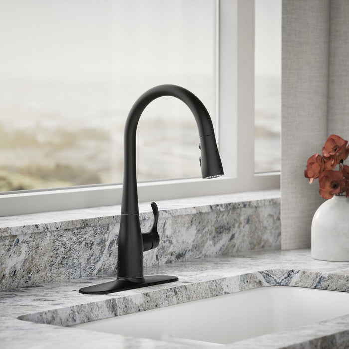 KOHLER K-597 Simplice Compact pull-down kitchen sink faucet with three-function sprayhead, matte black - view 3