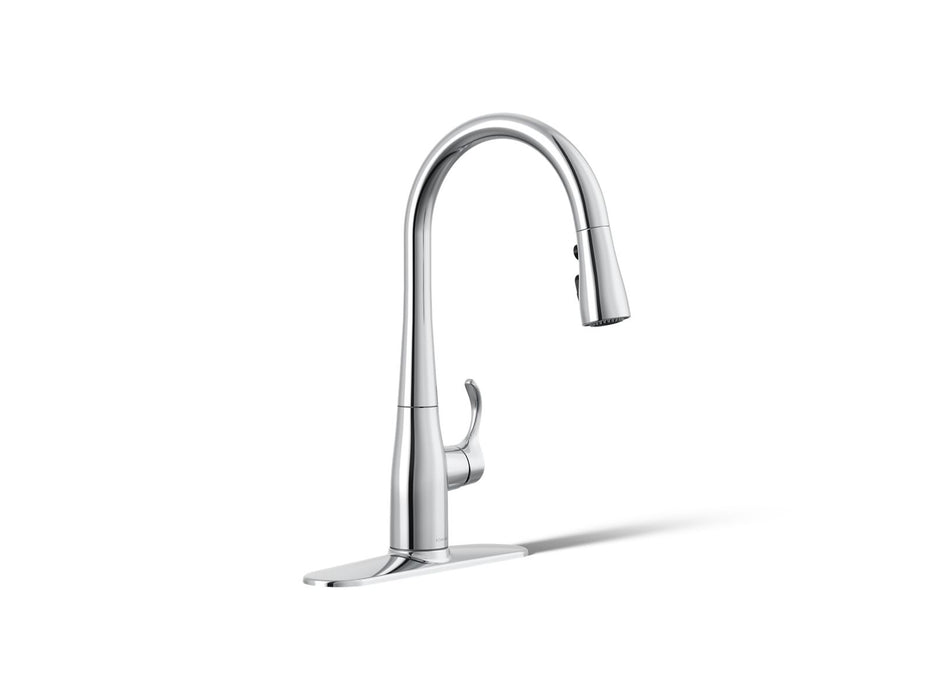 KOHLER K-597 Simplice Compact pull-down kitchen sink faucet with three-function sprayhead, polished chrome