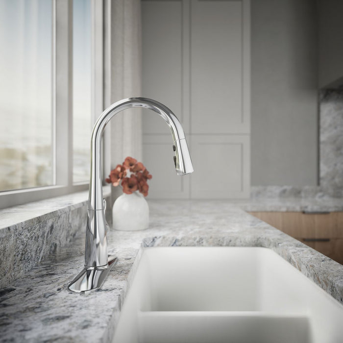 KOHLER K-597 Simplice Compact pull-down kitchen sink faucet with three-function sprayhead, polished chrome - view 2