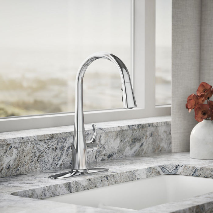 KOHLER K-597 Simplice Compact pull-down kitchen sink faucet with three-function sprayhead, polished chrome - view 3