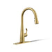 KOHLER K-597 Simplice Compact pull-down kitchen sink faucet with three-function sprayhead, vibrant brushed moderne brass...