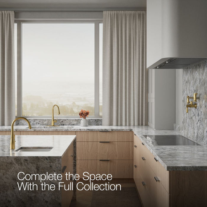 KOHLER K-597 Simplice Compact pull-down kitchen sink faucet with three-function sprayhead, vibrant brushed moderne brass...