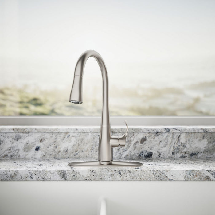 KOHLER K-597 Simplice Compact pull-down kitchen sink faucet with three-function sprayhead, vibrant stainless - view 4